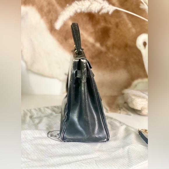 HERMES | Vintage 1966 Bonwit Teller Kelly 32 Black Box Calf Leather Bag - Picture 6 of 16